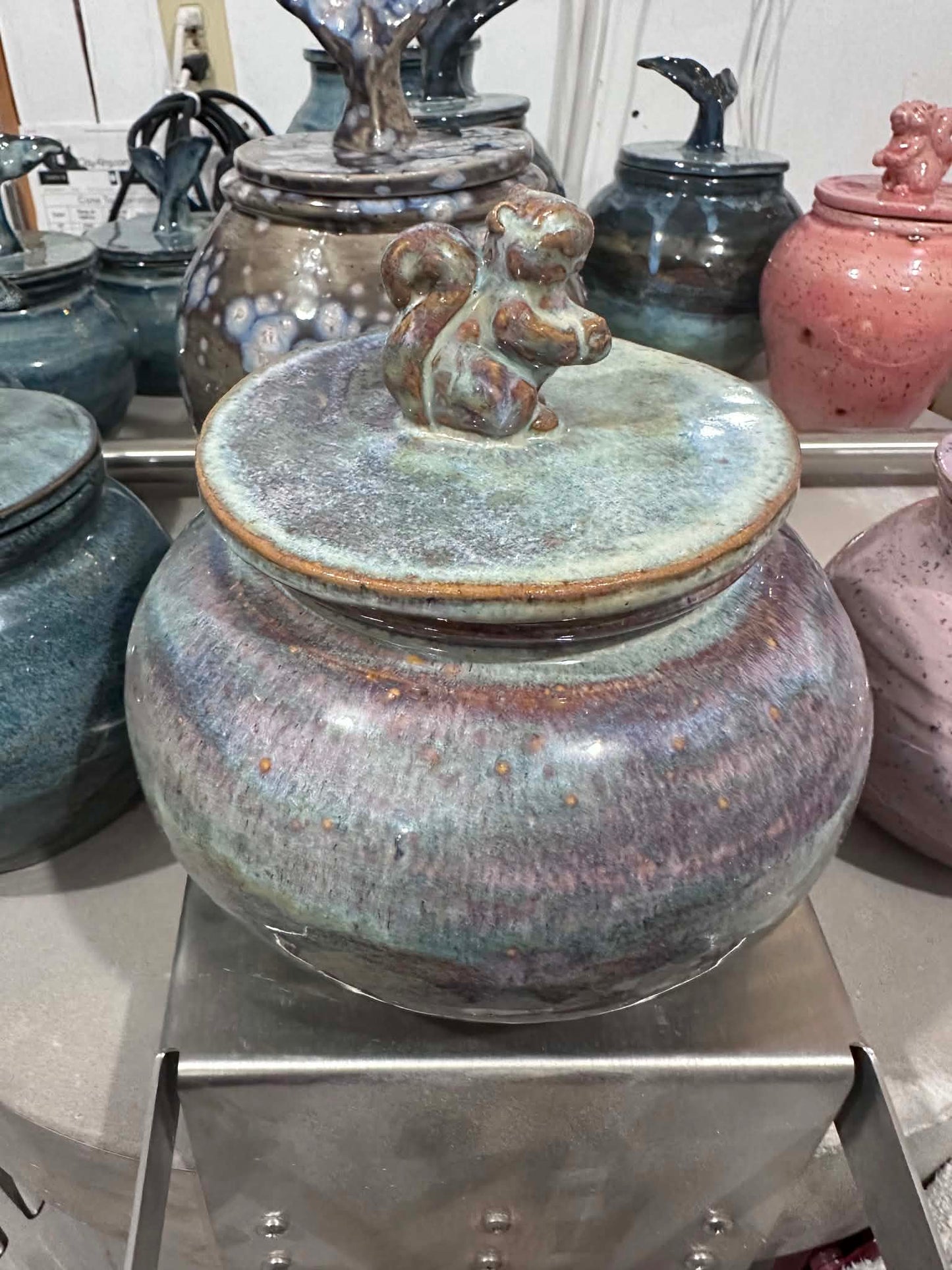 Raspberry Mist Squirrel Sculpted Lid Jar