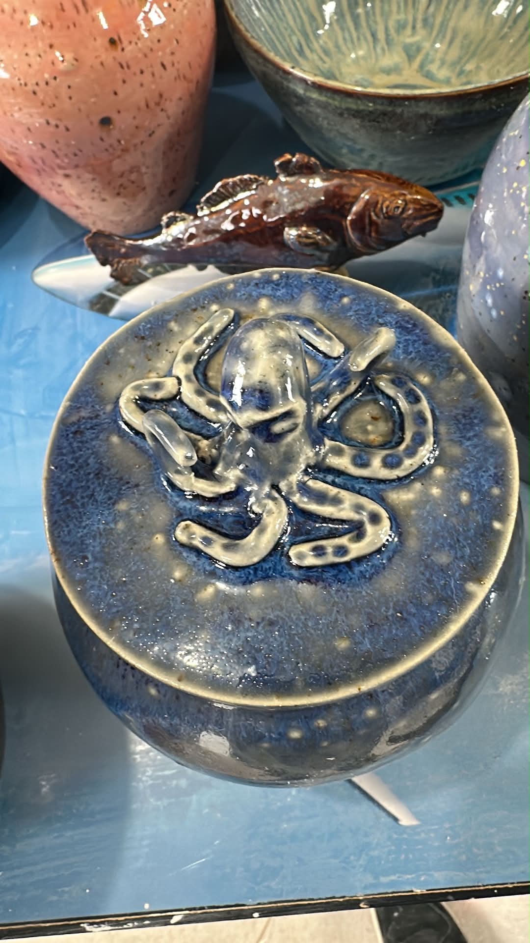 Icy Blue Octopus Sculpted Lid Jar