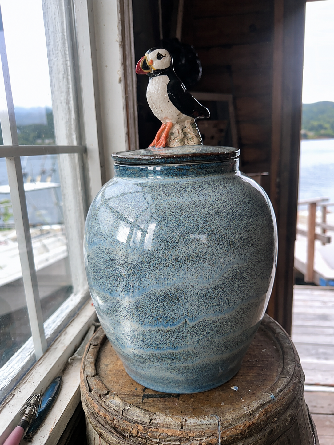 The Puffin Pot | Puffin Lidded Stoneware Jar F