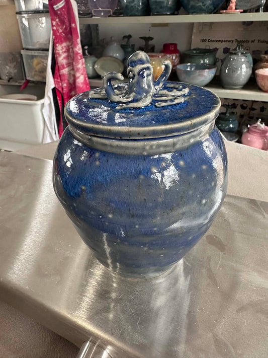 Icy Blue Octopus Sculpted Lid Jar