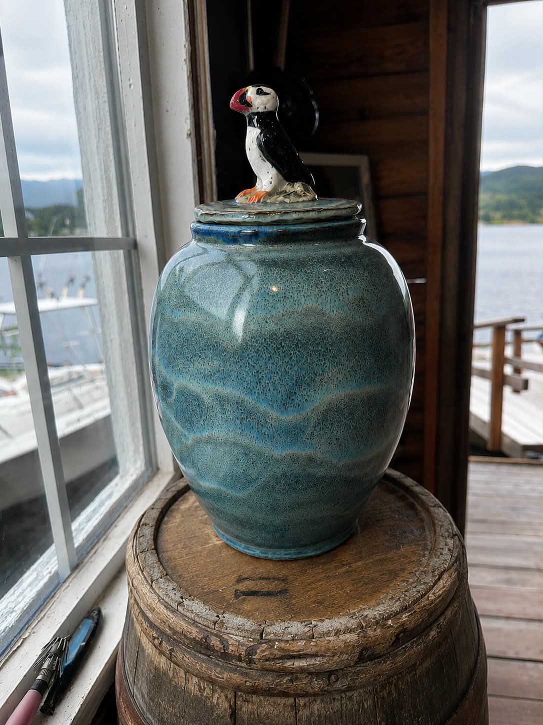 The Tickle Watcher | Puffin Lidded Stoneware Jar BB
