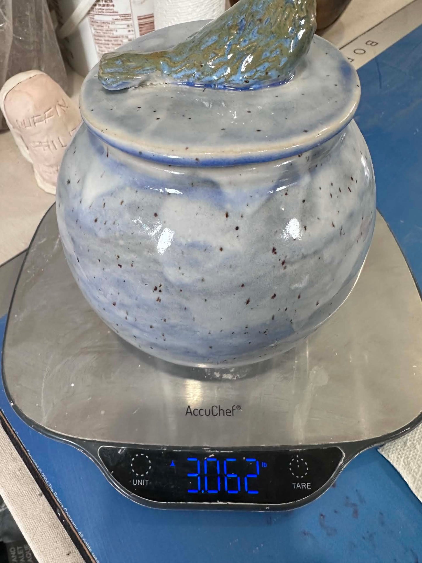 Feather and Fog in Blue Sculpted Lid Jar