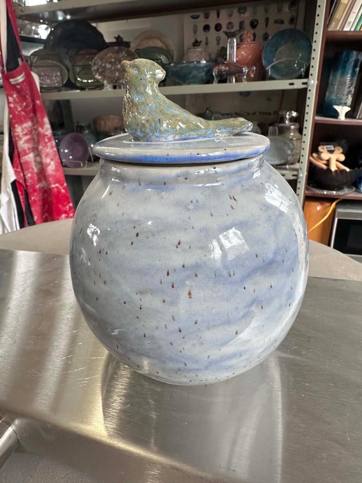 Feather and Fog in Blue Sculpted Lid Jar