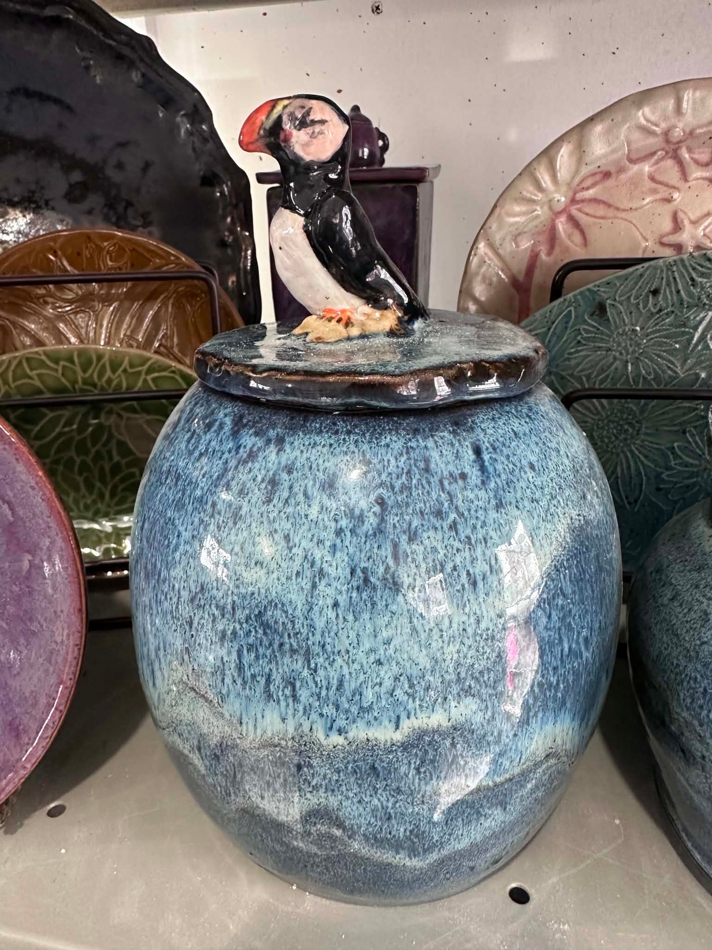 Puffin on the Tickle Sculpted Lid Jar