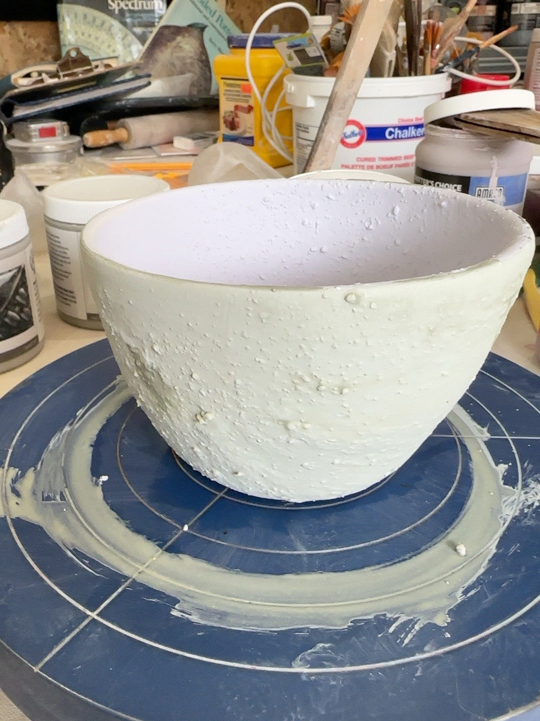 HCP-002 pre-fire glaze: Blue Hydrangea dipped with Norse Blue on the exterior