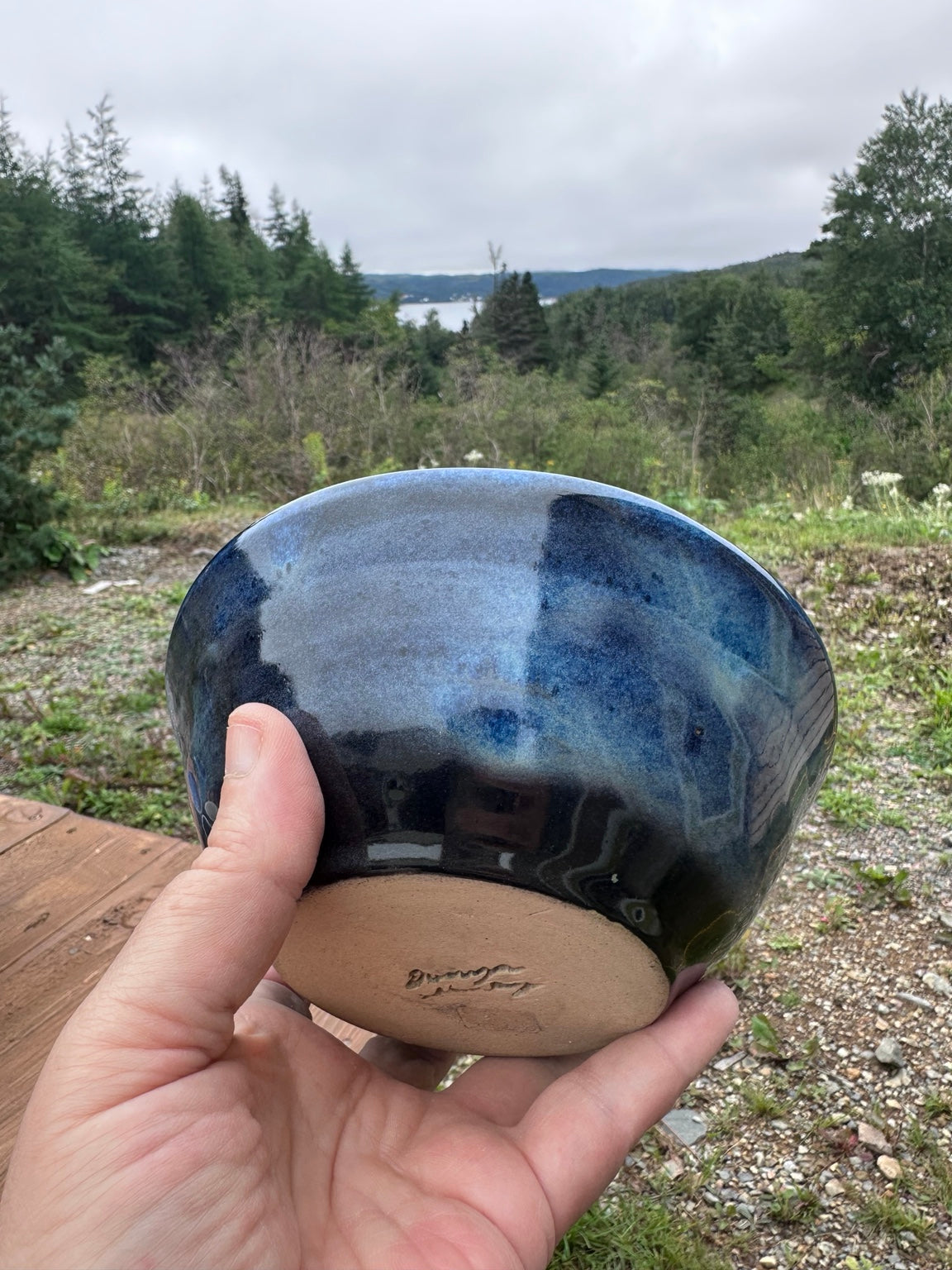 HCP-010 finished glaze-fired bowl, exterior and maker mark