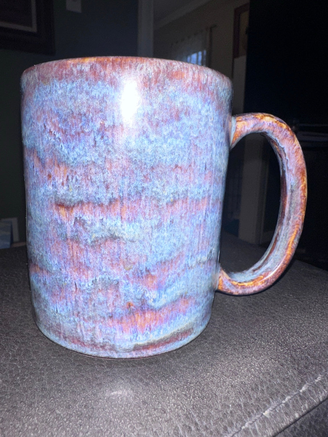 Studio Piece 026 fired mug, Iron Luster and Oatmeal glaze