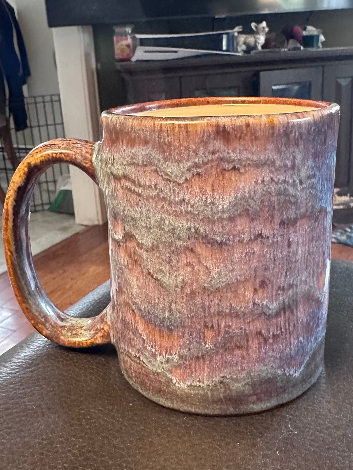 Studio Piece 026 fired mug, Iron Luster and Oatmeal glaze