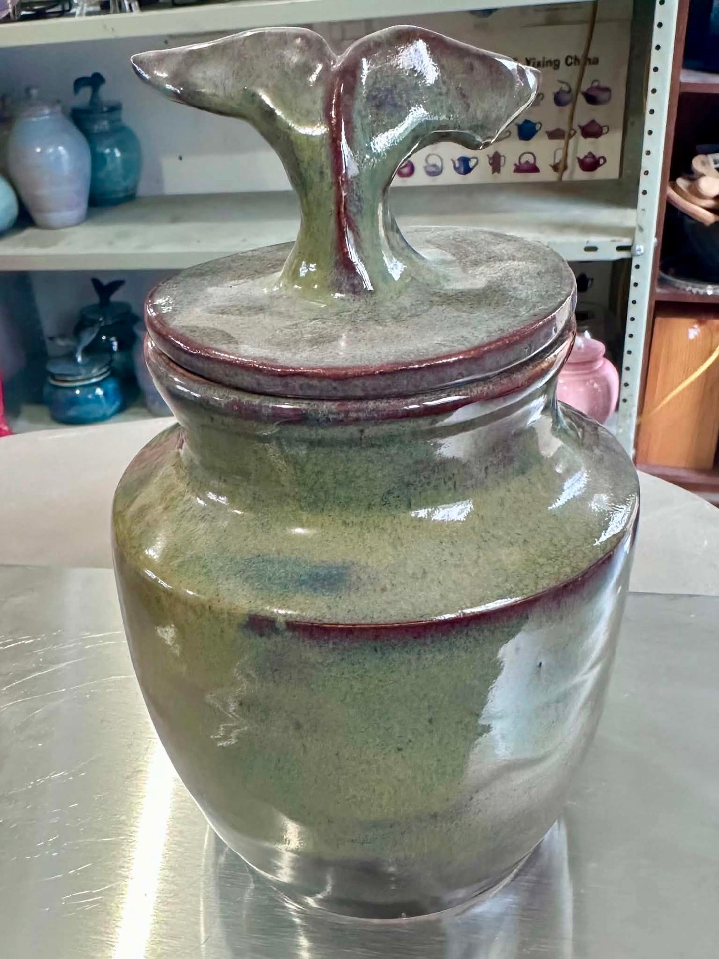 Eastern Wanderer Whale Tail Sculpted Lid Jar