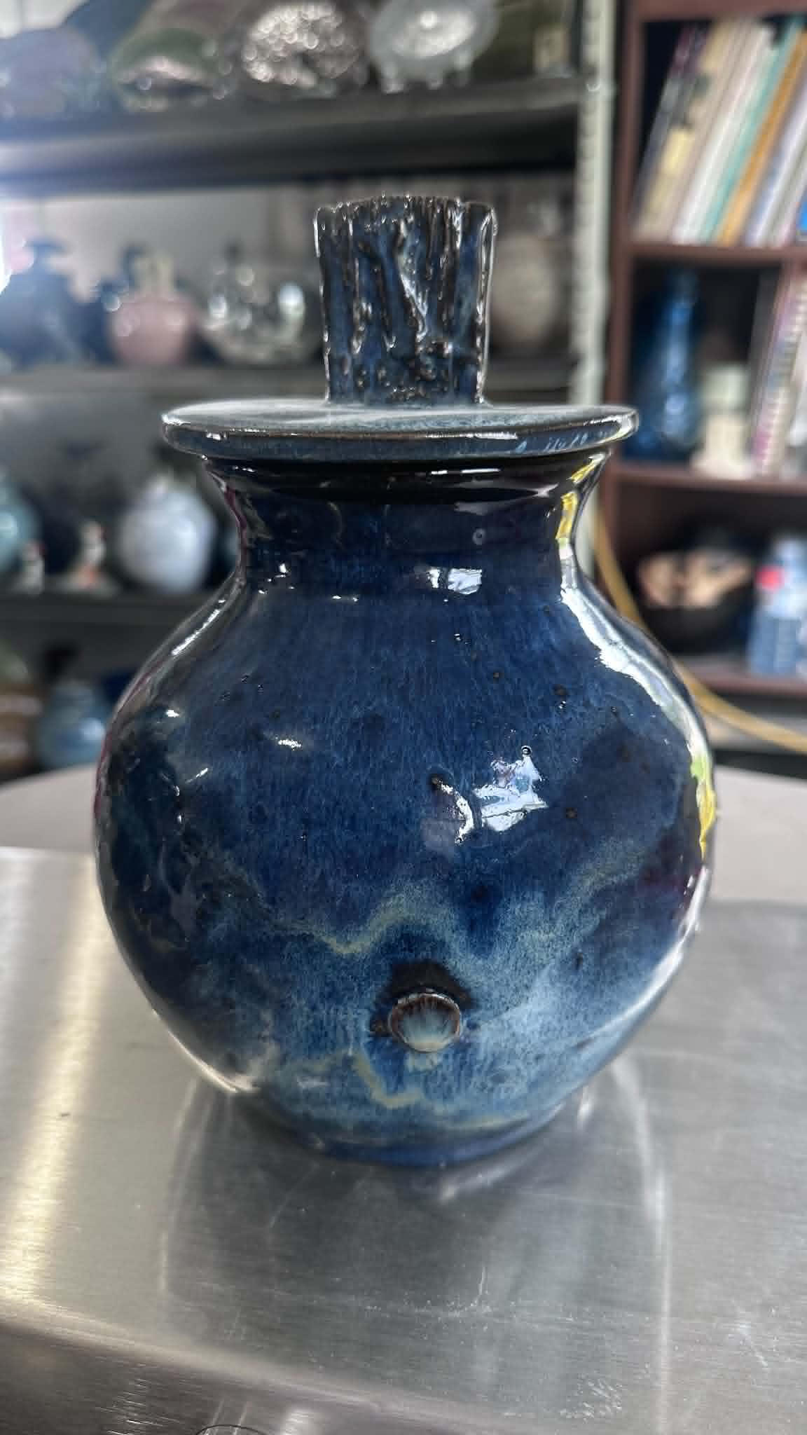 Blue Jigger Sculpted Lidded Jar