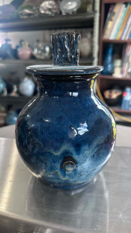 Blue Jigger Sculpted Lidded Jar